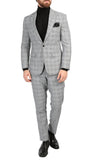 Conrad Skinny Slim Fit Grey 2pc Glen Plaid Peak Lapel Suit - FHYINC best men's suits, tuxedos, formal men's wear wholesale