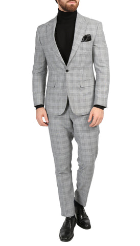 Conrad Skinny Slim Fit Grey 2pc Glen Plaid Peak Lapel Suit