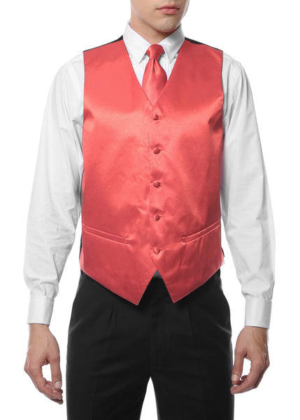 Ferrecci Mens Coral Satin 4pc Vest Set - FHYINC best men's suits, tuxedos, formal men's wear wholesale