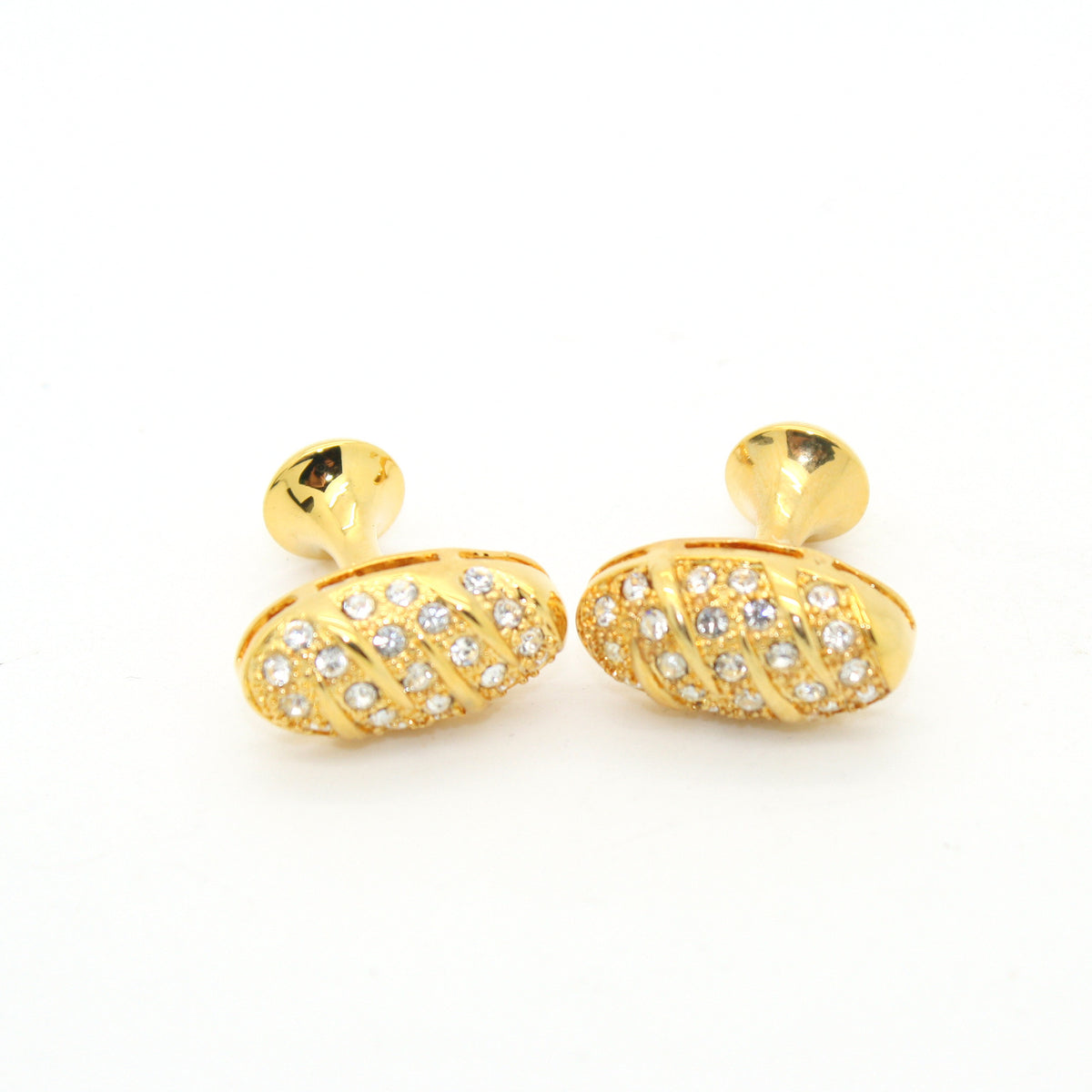Goldtone Oval Crystal Gemstone Cuff Links With Jewelry Box - FHYINC