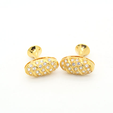 Goldtone Oval Crystal Gemstone Cuff Links With Jewelry Box