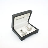 Silvertone Oval Crystal Gemstone Cuff Links With Jewelry Box - FHYINC