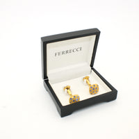 Goldtone Blue Gemstone #2 Metal Cuff Links With Jewelry Box - FHYINC