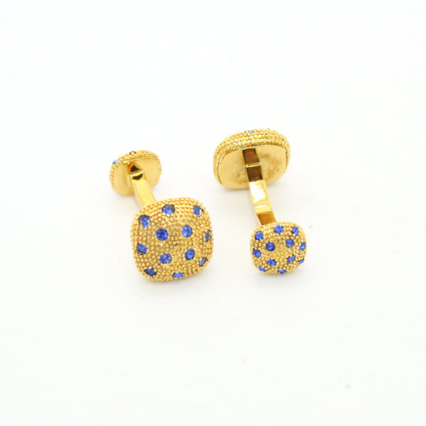 Goldtone Blue Gemstone #2 Metal Cuff Links With Jewelry Box - FHYINC