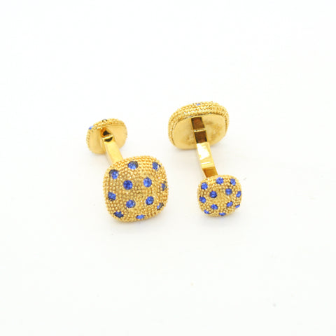 Goldtone Blue Gemstone #2 Metal Cuff Links With Jewelry Box