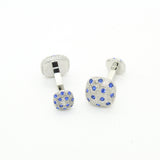 Silvertone Blue Gemstone Metal Cuff Links With Jewelry Box - FHYINC