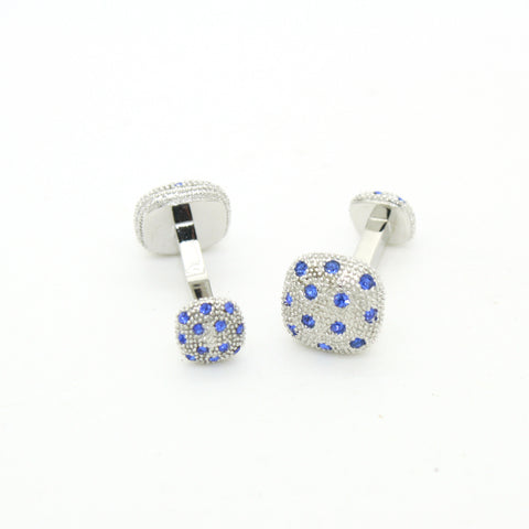 Silvertone Blue Gemstone Metal Cuff Links With Jewelry Box