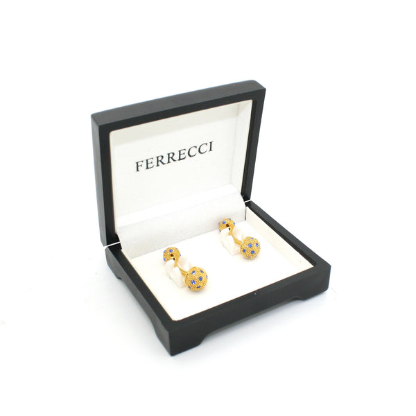 Goldtone Ball Gemstone Cuff Links With Jewelry Box - FHYINC