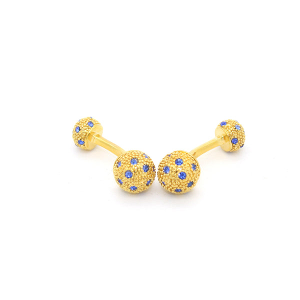 Goldtone Ball Gemstone Cuff Links With Jewelry Box - FHYINC