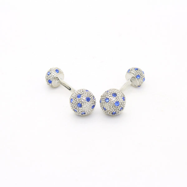 Silvertone Ball Gemstone Cuff Links With Jewelry Box - FHYINC