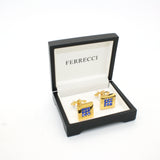 Goldtone Blue Gemstone Cuff Links With Jewelry Box - FHYINC