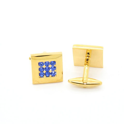 Goldtone Blue Gemstone Cuff Links With Jewelry Box