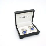 Silvertone Blue Gemstone Cuff Links With Jewelry Box - FHYINC