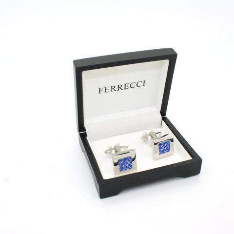 Silvertone Blue Gemstone Cuff Links With Jewelry Box