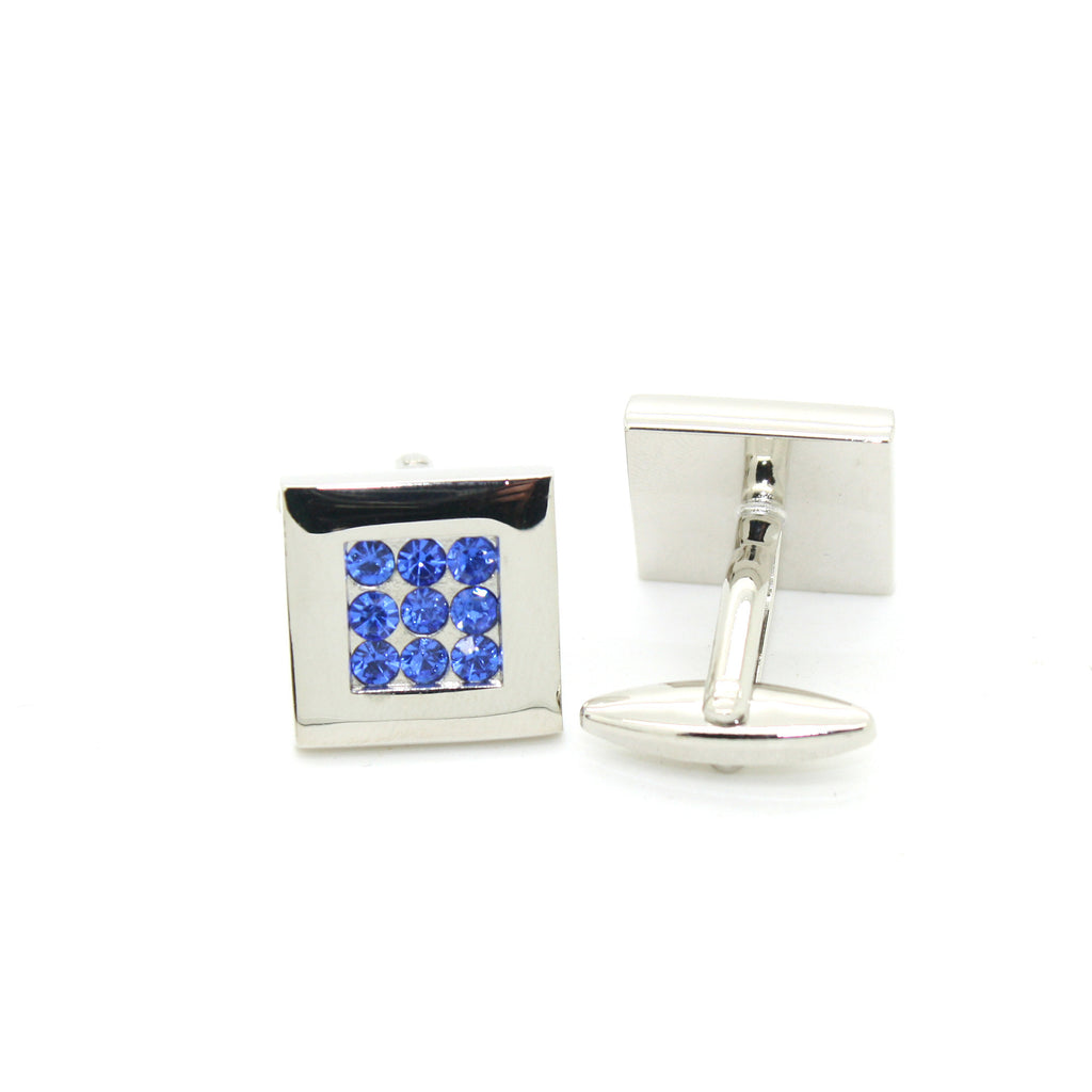 Silvertone Blue Gemstone Cuff Links With Jewelry Box - FHYINC