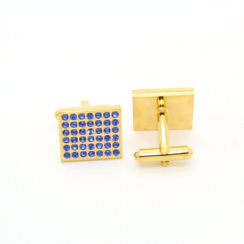 Goldtone Royal Blue Gemstone Cuff Links With Jewelry Box - FHYINC