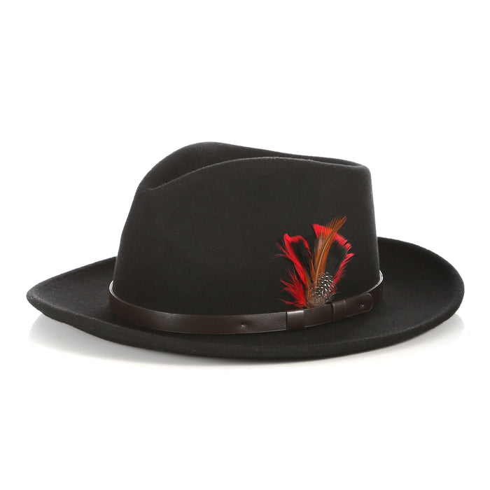 Crushable Fedora Hat in Black with Leather Band - FHYINC best men's suits, tuxedos, formal men's wear wholesale