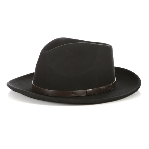 Crushable Fedora Hat in Black with Leather Band