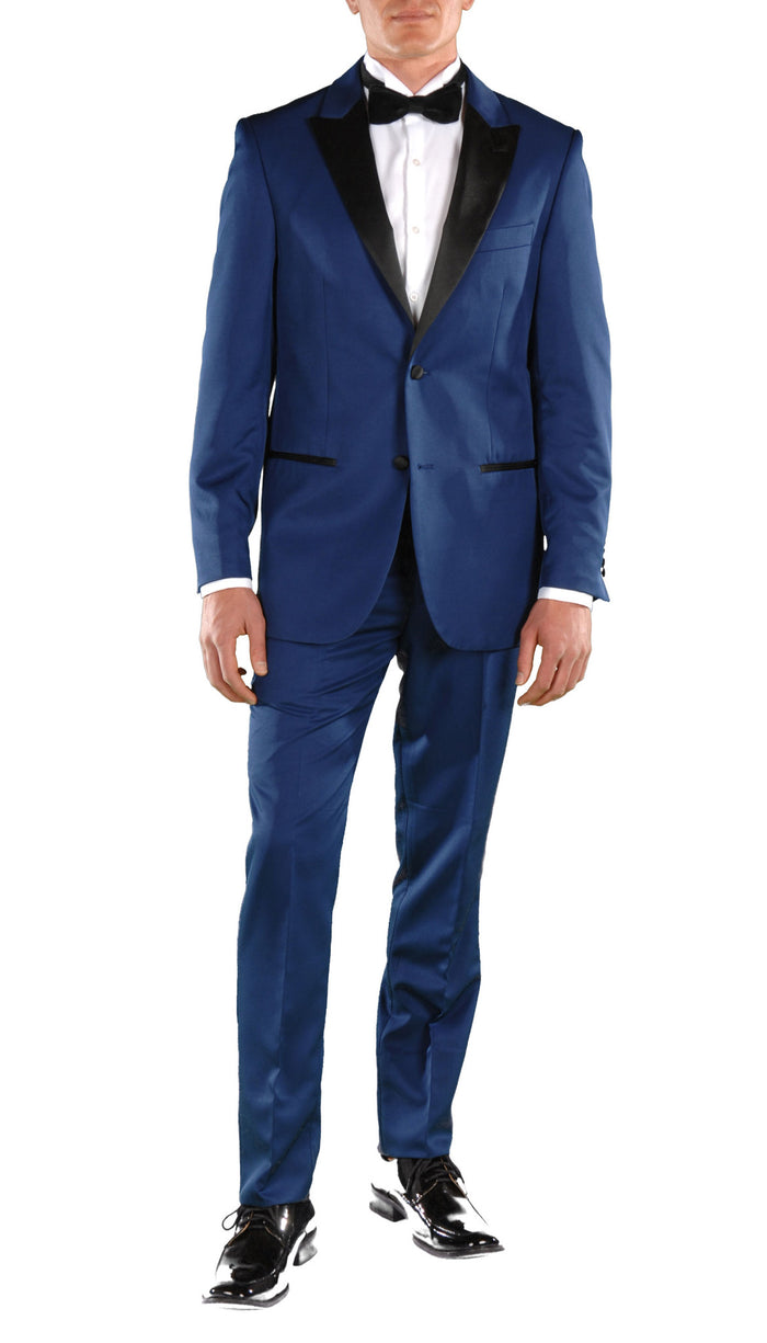 Dark Blue Slim Fit Peak Lapel 2pc Tuxedo - Crisp - FHYINC best men's suits, tuxedos, formal men's wear wholesale