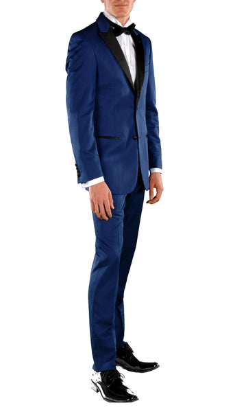 Dark Blue Slim Fit Peak Lapel 2pc Tuxedo - Crisp - FHYINC best men's suits, tuxedos, formal men's wear wholesale