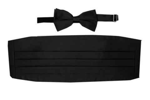 Satine Black Bow Tie & Cummerbund Set
