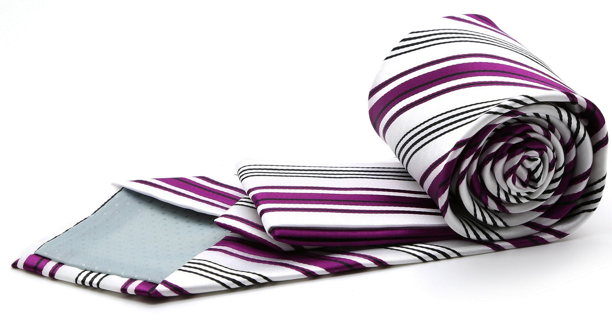 Mens Dads Classic Fuchsia Striped Pattern Business Casual Necktie & Hanky Set D-10 - FHYINC best men's suits, tuxedos, formal men's wear wholesale