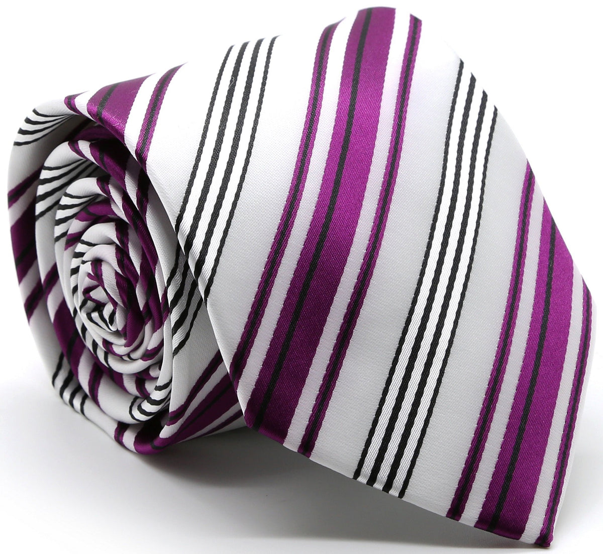 Mens Dads Classic Fuchsia Striped Pattern Business Casual Necktie & Hanky Set D-10 - FHYINC best men's suits, tuxedos, formal men's wear wholesale