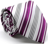 Mens Dads Classic Fuchsia Striped Pattern Business Casual Necktie & Hanky Set D-10 - FHYINC best men's suits, tuxedos, formal men's wear wholesale