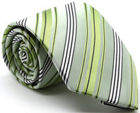 Mens Dads Classic Green Striped Pattern Business Casual Necktie & Hanky Set D-11 - FHYINC best men's suits, tuxedos, formal men's wear wholesale