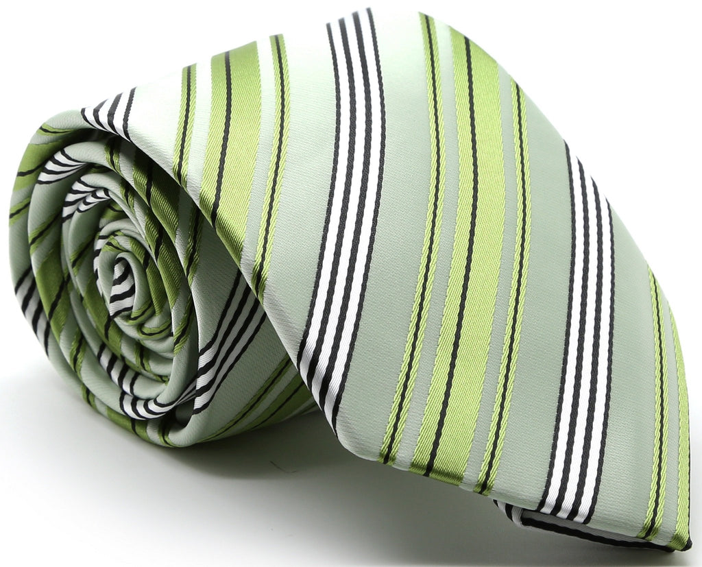 Mens Dads Classic Green Striped Pattern Business Casual Necktie & Hanky Set D-11 - FHYINC best men
