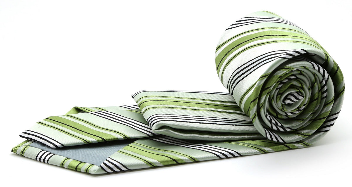 Mens Dads Classic Green Striped Pattern Business Casual Necktie & Hanky Set D-11 - FHYINC best men's suits, tuxedos, formal men's wear wholesale