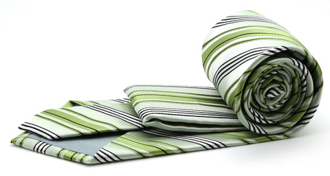 Mens Dads Classic Green Striped Pattern Business Casual Necktie & Hanky Set D-11