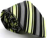 Mens Dads Classic Black Green Striped Pattern Business Casual Necktie & Hanky Set D-2 - FHYINC best men's suits, tuxedos, formal men's wear wholesale
