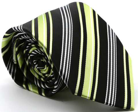 Mens Dads Classic Black Green Striped Pattern Business Casual Necktie & Hanky Set D-2