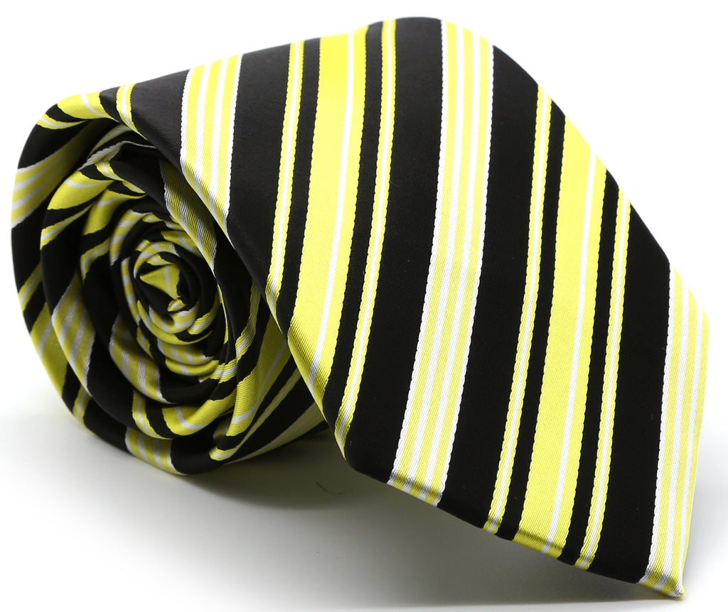 Mens Dads Classic Black Striped Pattern Business Casual Necktie & Hanky Set D-3 - FHYINC best men