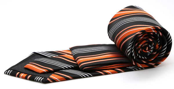 Mens Dads Classic Black Orange Striped Pattern Business Casual Necktie & Hanky Set D-4 - FHYINC best men's suits, tuxedos, formal men's wear wholesale