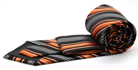 Mens Dads Classic Black Orange Striped Pattern Business Casual Necktie & Hanky Set D-4
