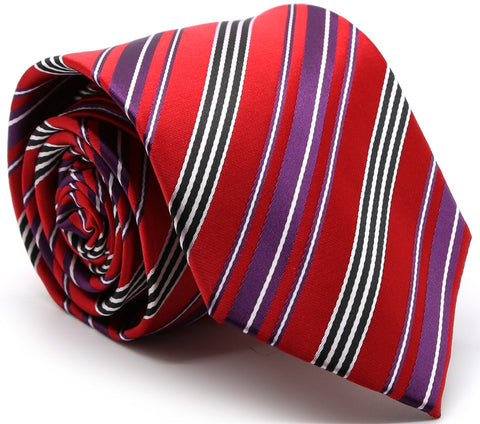 Mens Dads Classic Red Striped Pattern Business Casual Necktie & Hanky Set D-5
