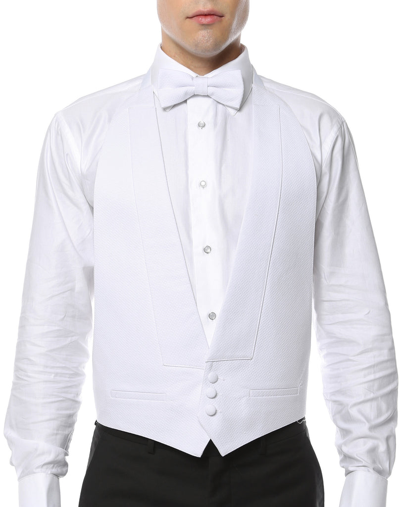 Premium White Pique 100% Cotton Backless Tuxedo Vest & Bow Tie / 2XL FIT ALL (50-60) - FHYINC best men