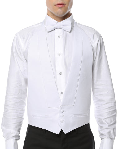Premium White Pique 100% Cotton Backless Tuxedo Vest & Bow Tie / 2XL FIT ALL (50-60)