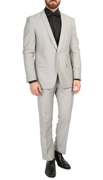 Mens Daxson Grey Slim Fit Shawl Collar 3pc Tuxedo - FHYINC best men's suits, tuxedos, formal men's wear wholesale