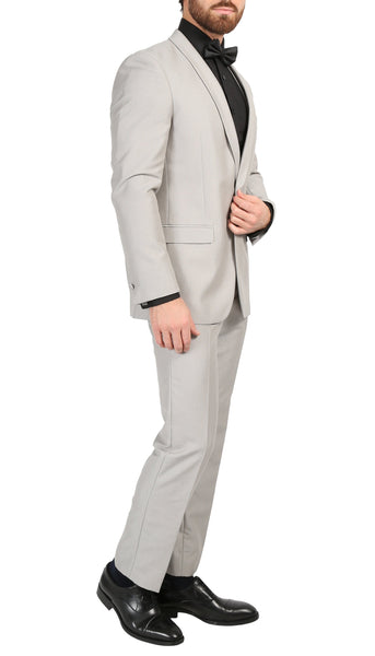 Mens Daxson Grey Slim Fit Shawl Collar 3pc Tuxedo - FHYINC best men's suits, tuxedos, formal men's wear wholesale