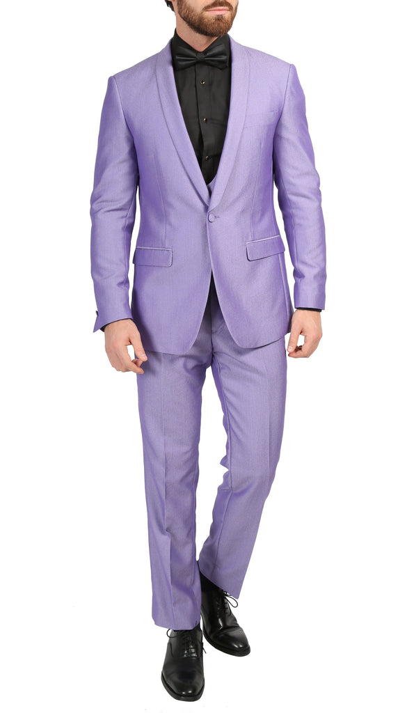 Mens Daxson Ultra Violet Slim Fit Shawl Collar 3pc Tuxedo - FHYINC best men