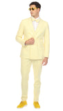Ferrecci Cotton Slim fit Yellow Double Breasted Peak Lapel 6 Button Seersucker Suit With Ticket Pocket( Vest Optional )