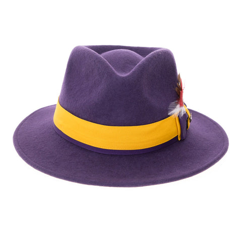 Grayson Fedora Crushable 100 % Australian Wool Traveler Two Tone Purple And Gold Bottom Hat