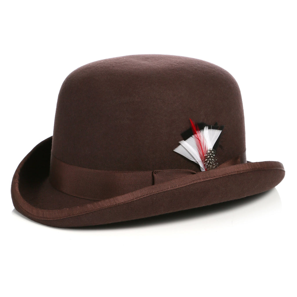 Premium Wool Chocolate Brown Derby Bowler Hat - FHYINC best men