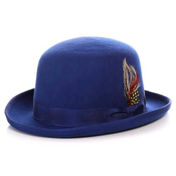 Premium Wool Royal Blue Derby Bowler Hat - FHYINC best men's suits, tuxedos, formal men's wear wholesale
