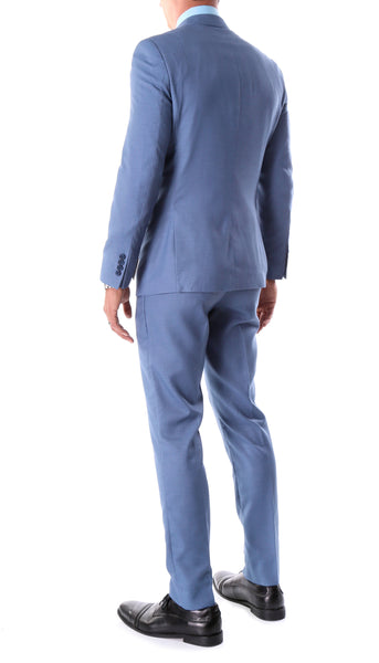Detroit Slim Fit Blue Birdseye Peak Lapel 2pc Suit - FHYINC best men's suits, tuxedos, formal men's wear wholesale