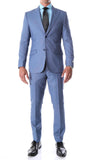 Detroit Slim Fit Blue Birdseye Peak Lapel 2pc Suit - FHYINC best men's suits, tuxedos, formal men's wear wholesale