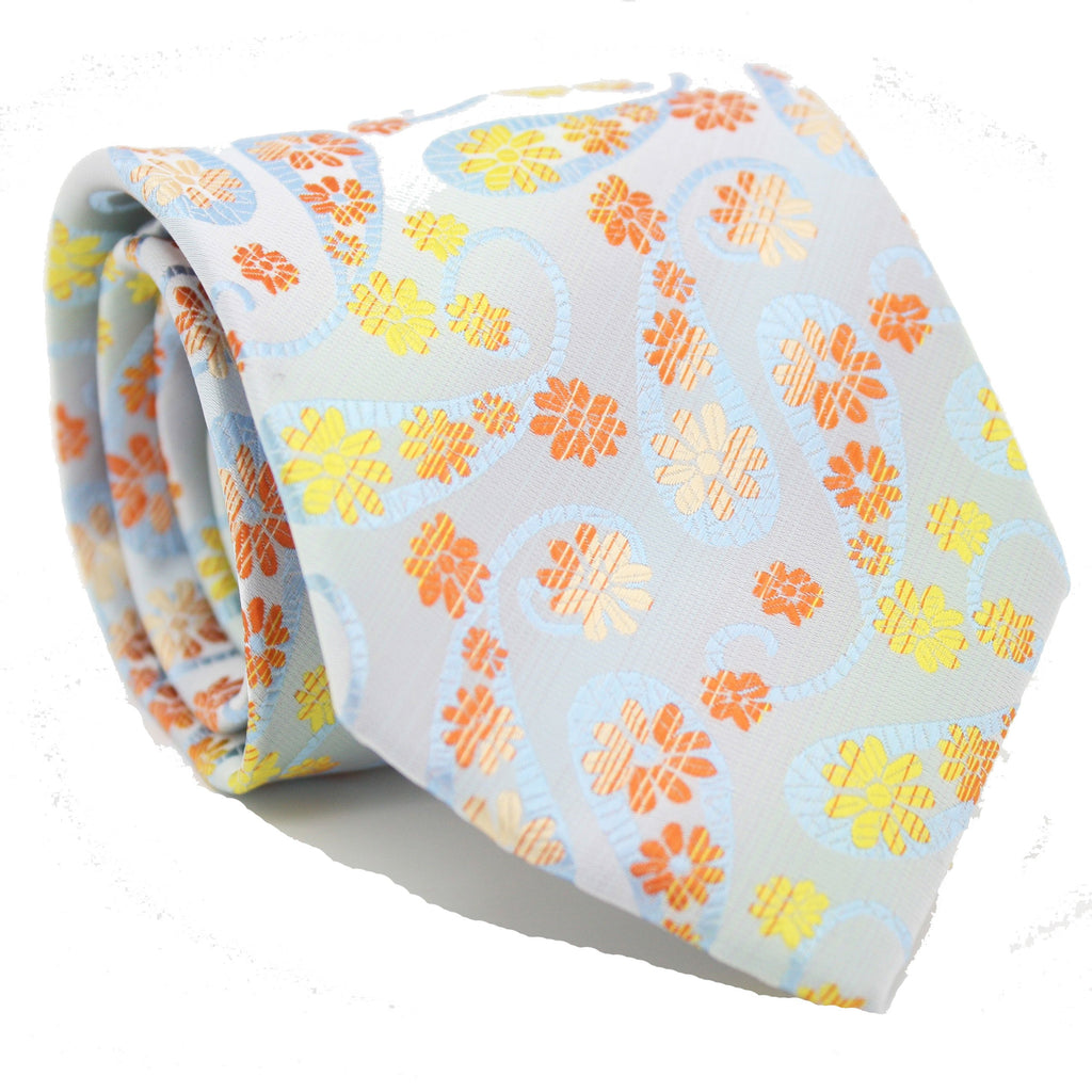 Mens Dads Classic Yellow Floral Pattern Business Casual Necktie & Hanky Set DF-2 - FHYINC best men